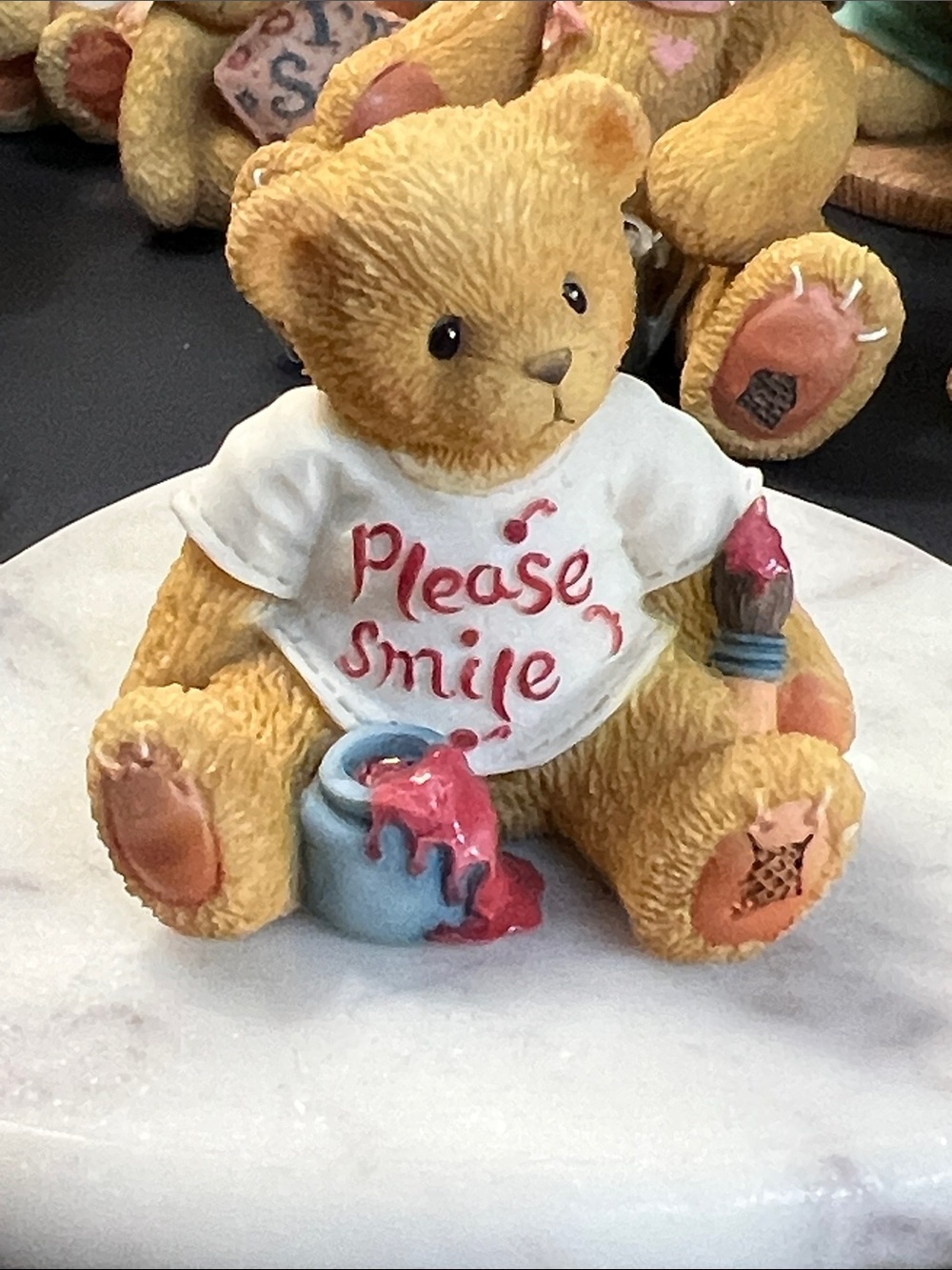 Enesco Teddy Bear Figurine in Tan, White, Pink, Blue